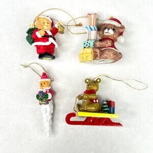 Lot of 4 Vintage Bear Christmas Ornaments